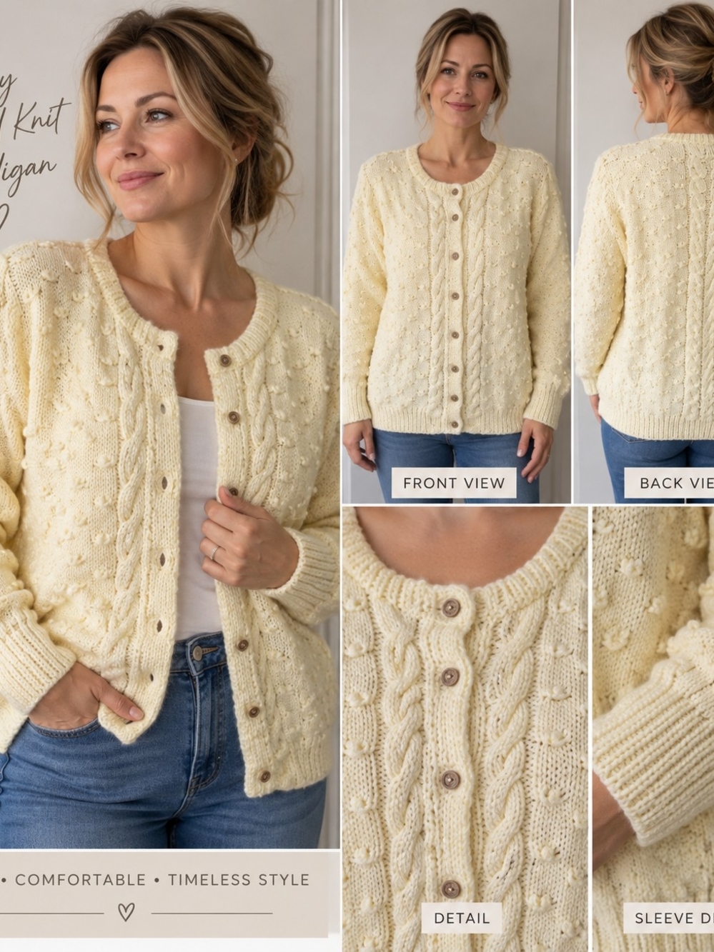 Cream Cable Knit Button-Front Sweater Cardigan